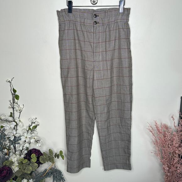 MADEWELL Paperbag Tapered Pants in Glen Plaid Tan Brown Sz 8 {J27} - Picture 3 of 7